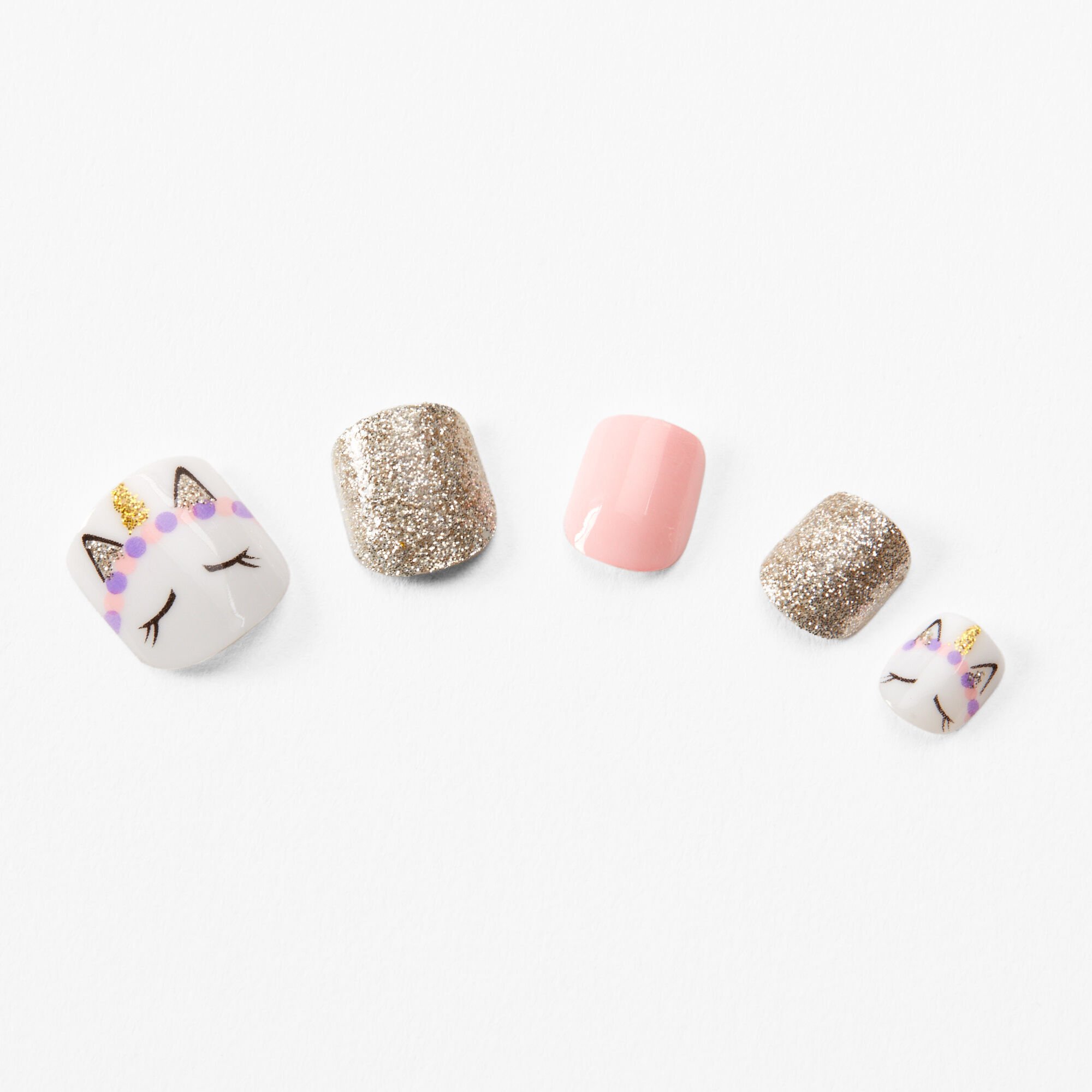 Gold Glitter Unicorn Square Vegan Press On Faux Nail Set - 24 Pack,