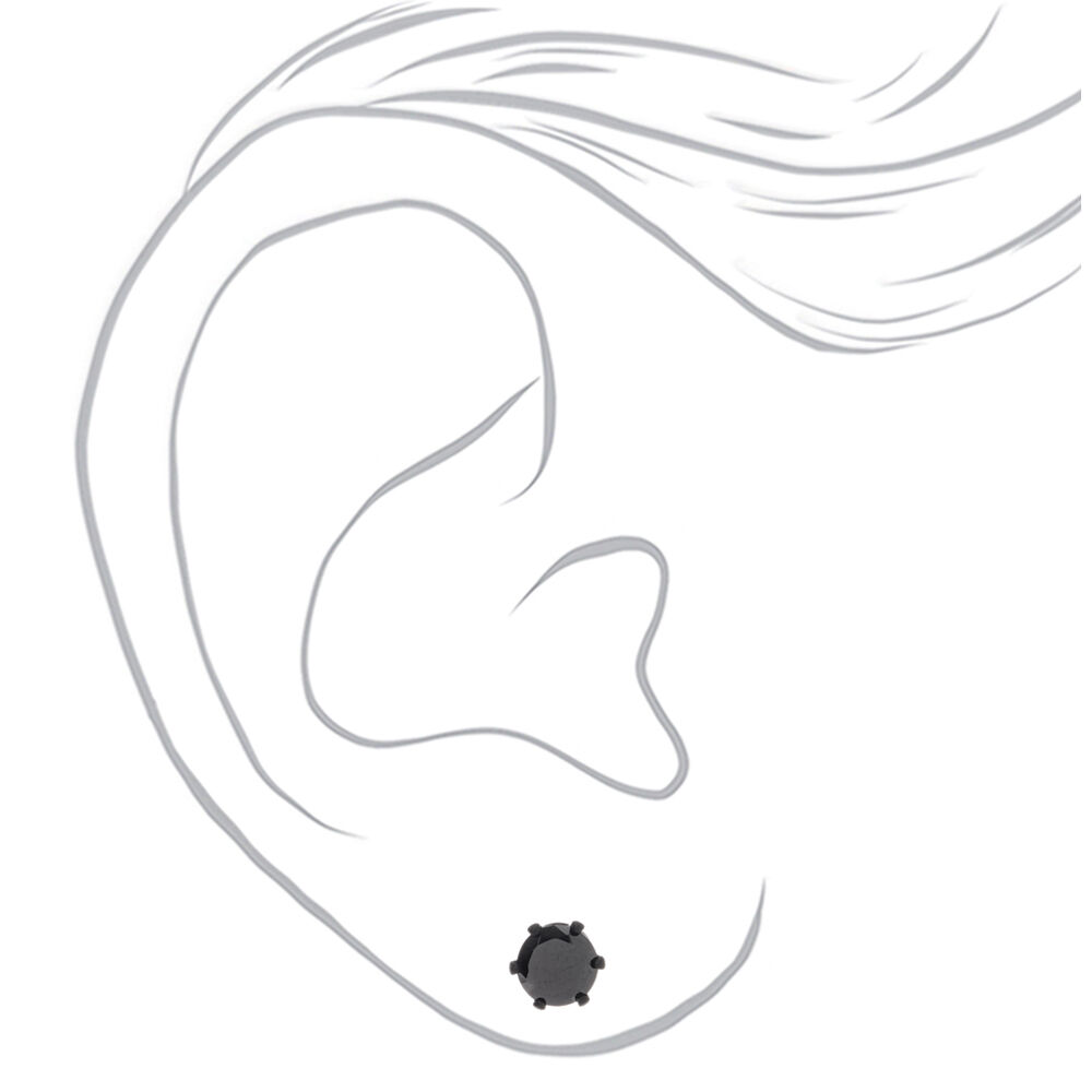 Black Cubic Zirconia 7MM Round Stud Earrings,