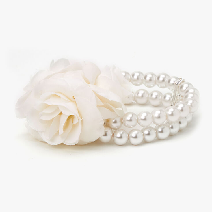 Pearl &amp; Rose Stretch Bracelet Corsage - White,