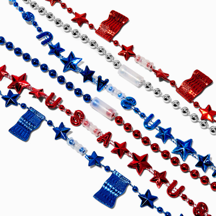 &quot;USA&quot; Red, White, &amp; Blue Beaded Necklaces - 6 Pack,