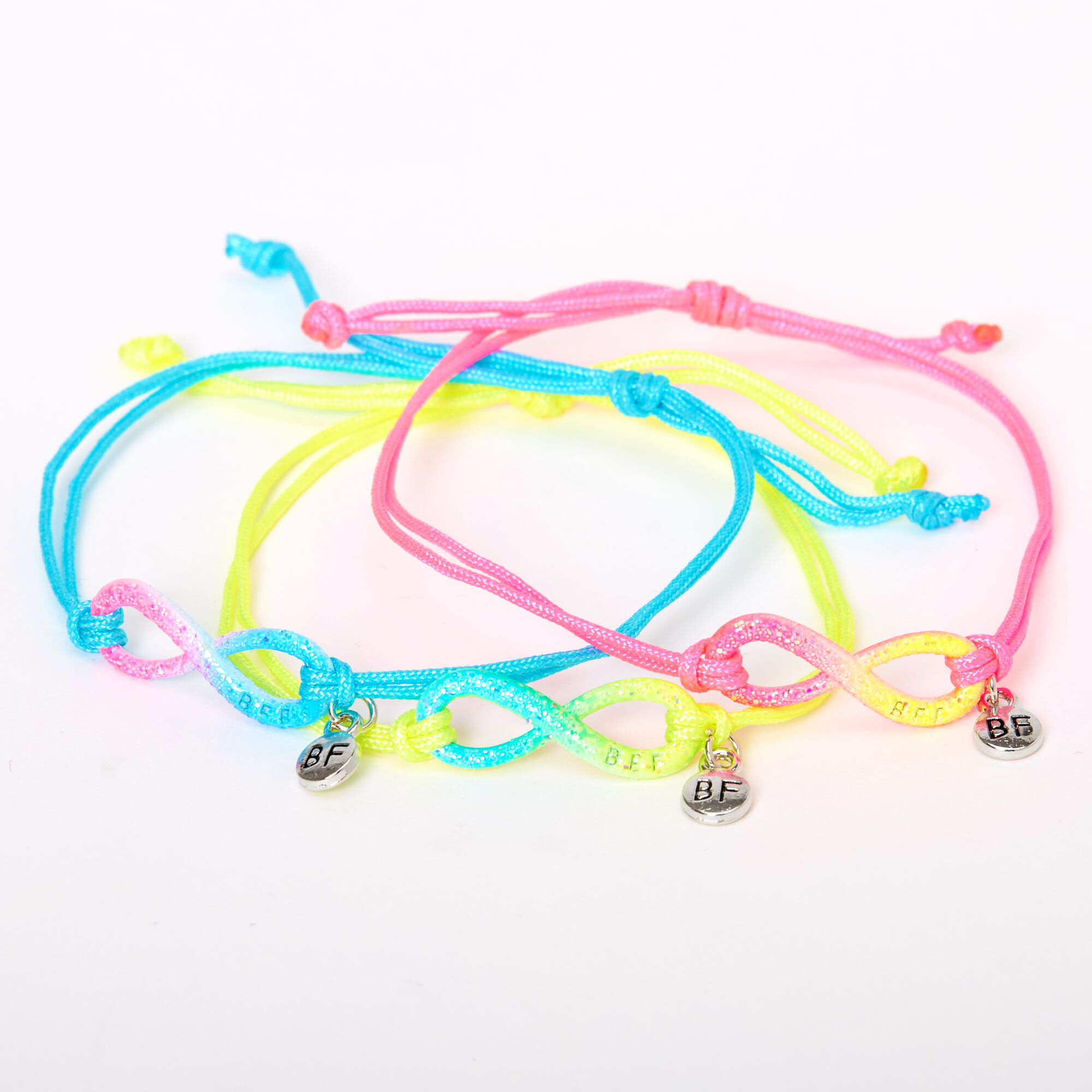 Glitter Neon Infinity Adjustable Friendship Bracelets 3 Pack