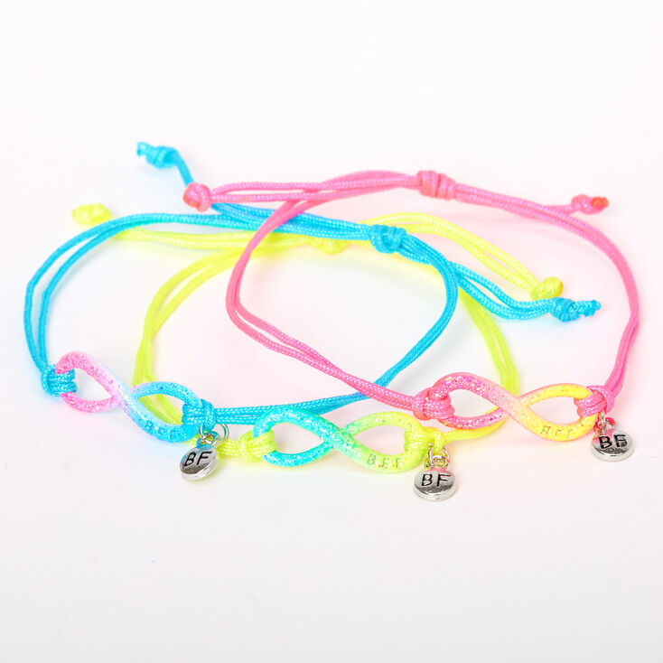 Glitter Neon Infinity Adjustable Friendship Bracelets- 3 Pack,