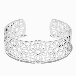 Silver-tone Flower Filigree Cuff Bracelet ,