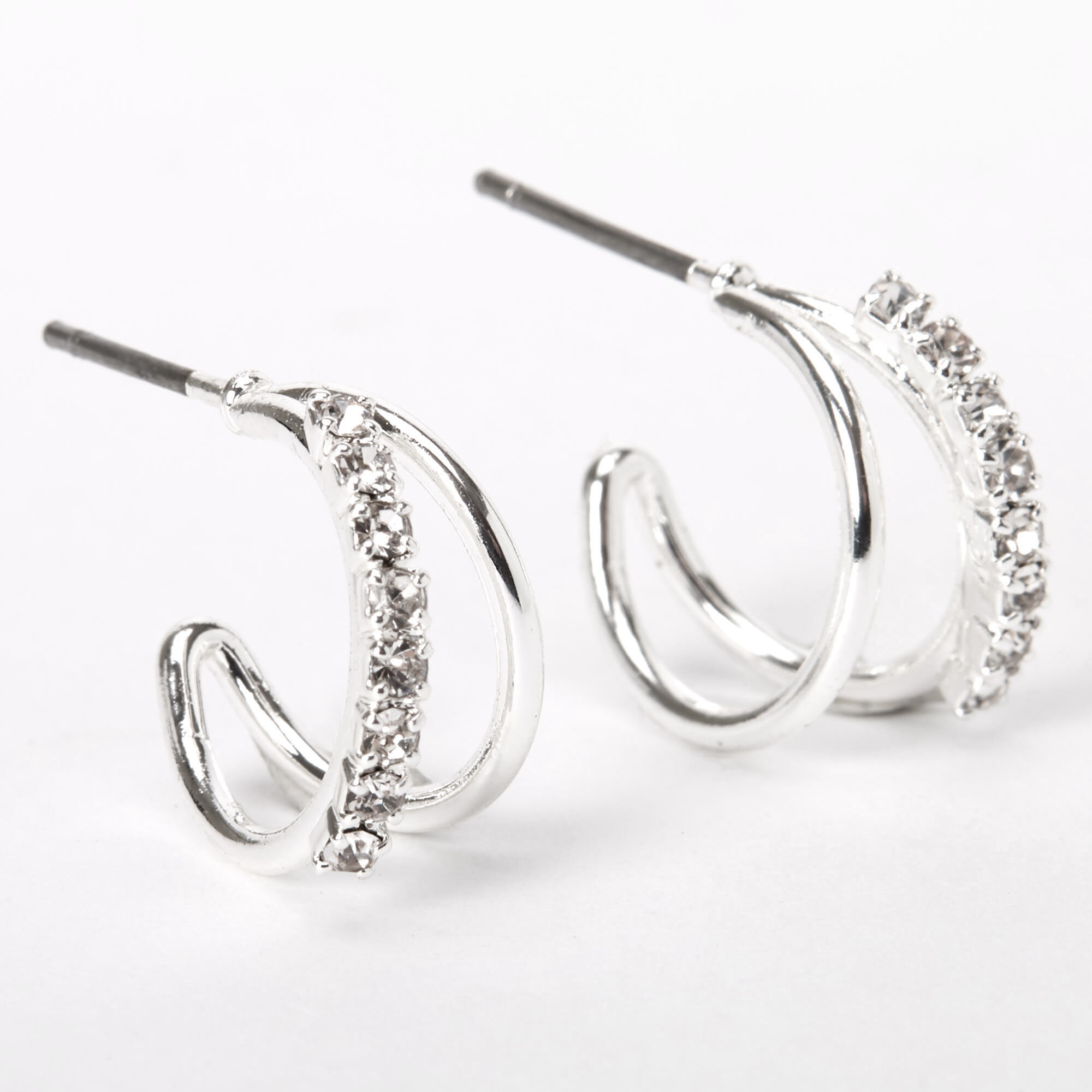 Silver tone 10MM Embellished Double Hoop Earrings Claire s