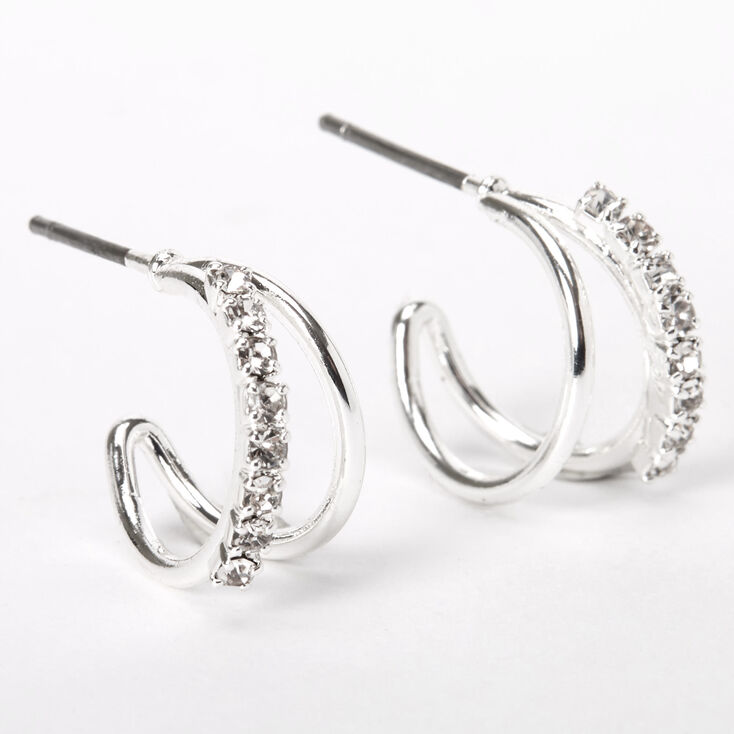 Silver 10MM Embellished Double Hoop Earrings,