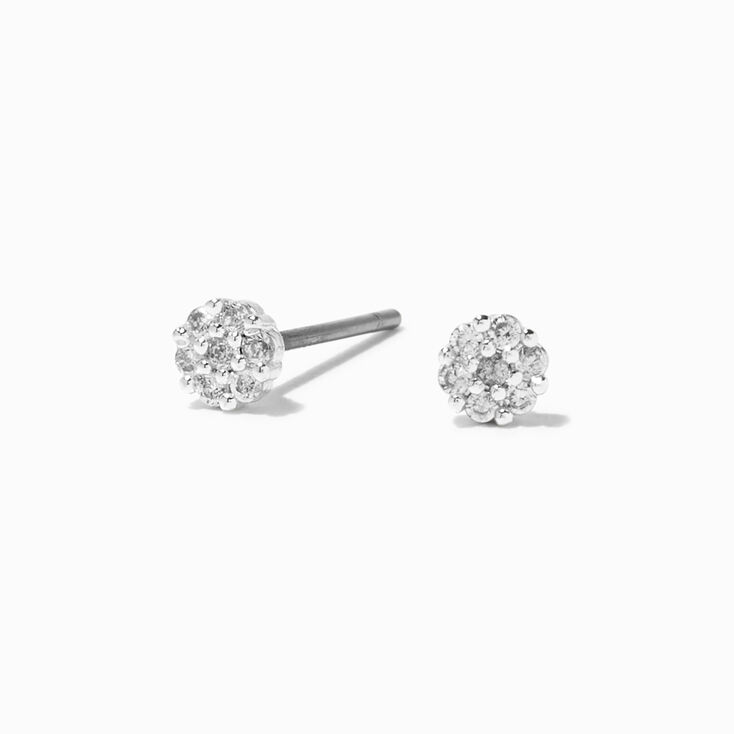 Silver-tone Cubic Zirconia Pav&eacute; Fireball 3mm Stud Earrings,