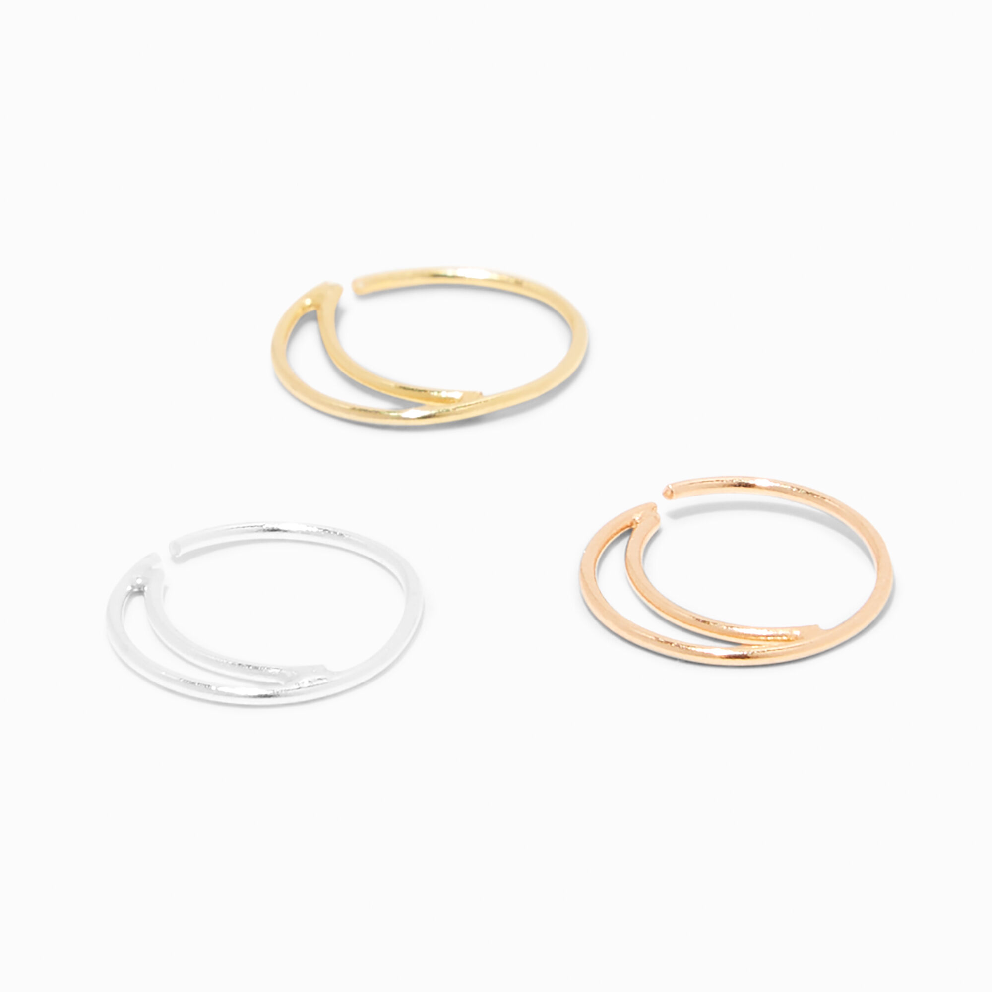 Sterling Silver 22G Mixed Metal Double Hoop Nose Rings 3 Pack