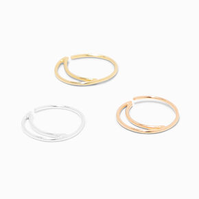 Sterling Silver 22G Mixed Metal Double Hoop Nose Rings - 3 Pack,