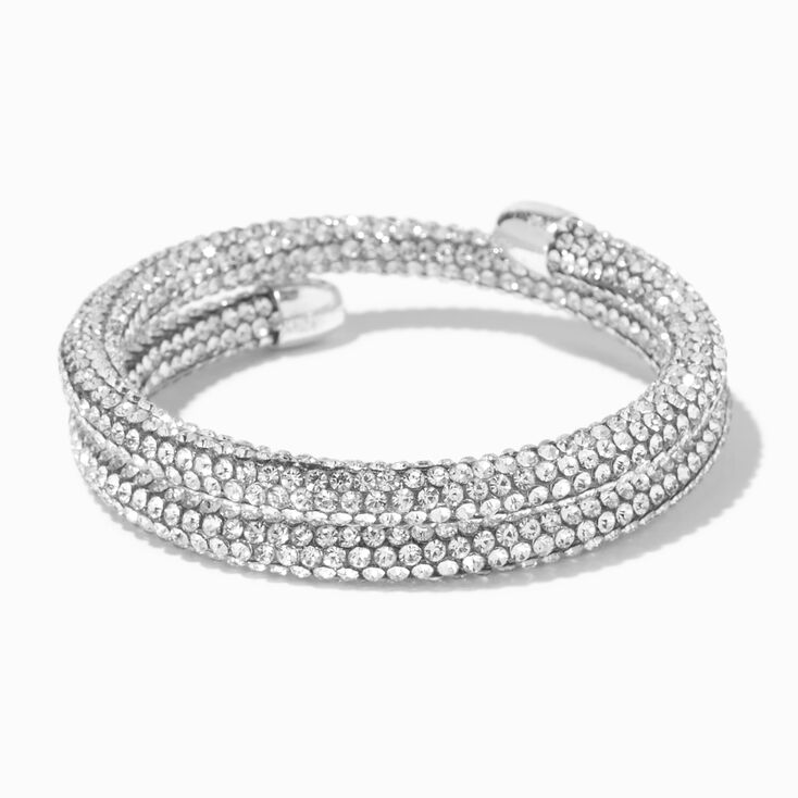 Silver-tone Pav&eacute; Crystal Coil Wrap Bracelet,