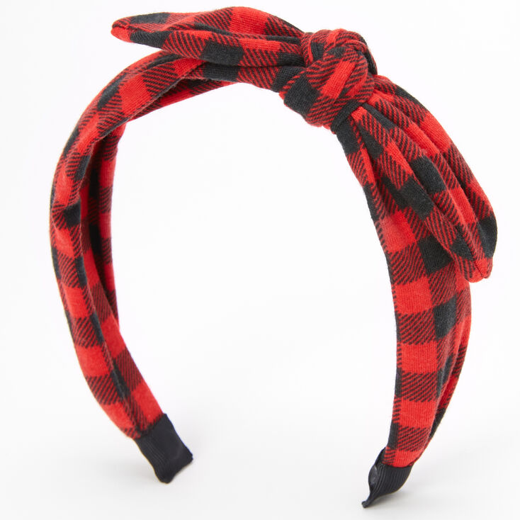 Red &amp; Black Plaid Knotted Bow Headband,