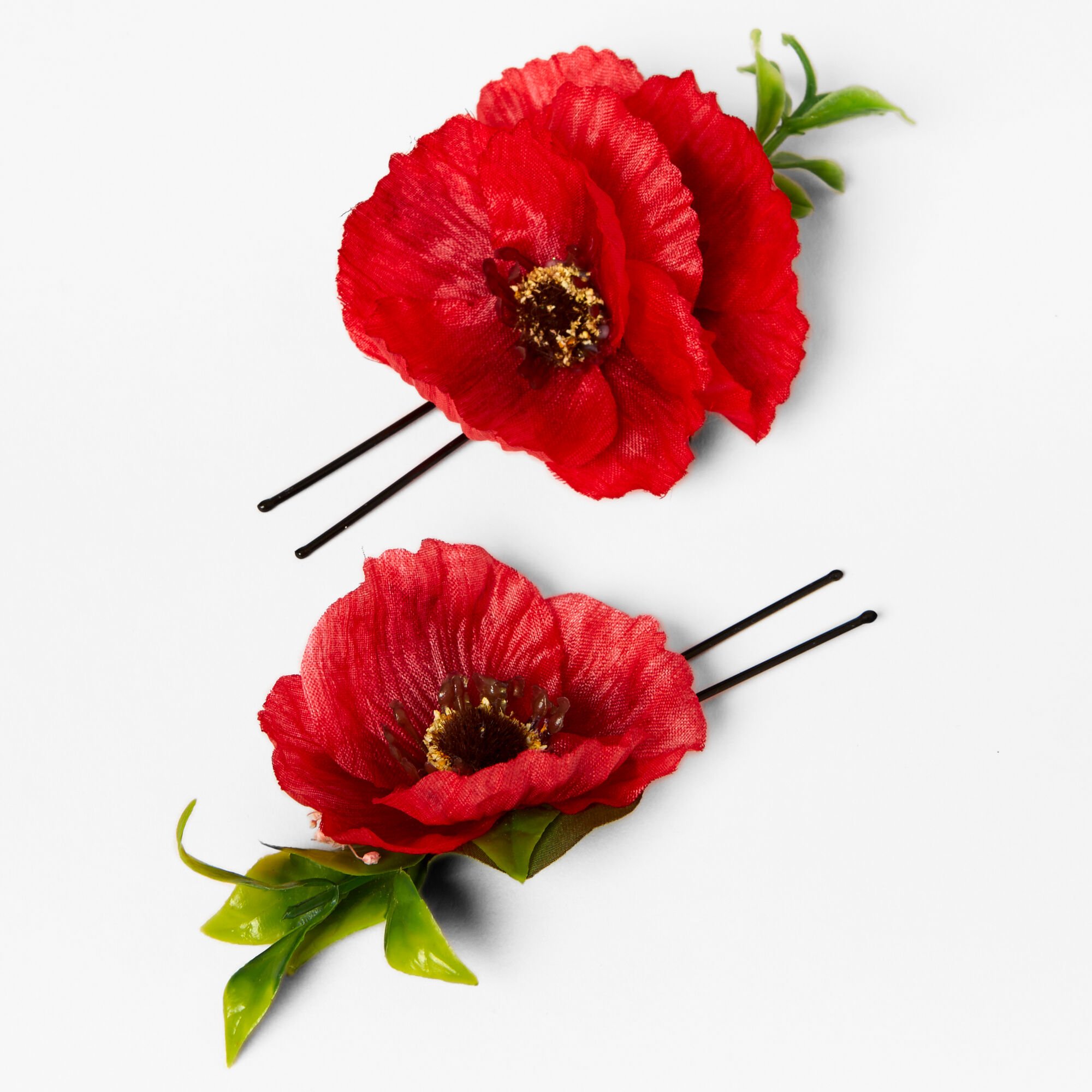 View Claires Poppy Floral Hair Pins 2 Pack Red information