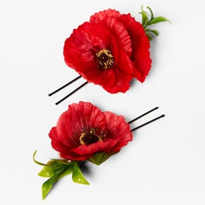 Red Poppy Floral Hair Pins - 2 Pack,