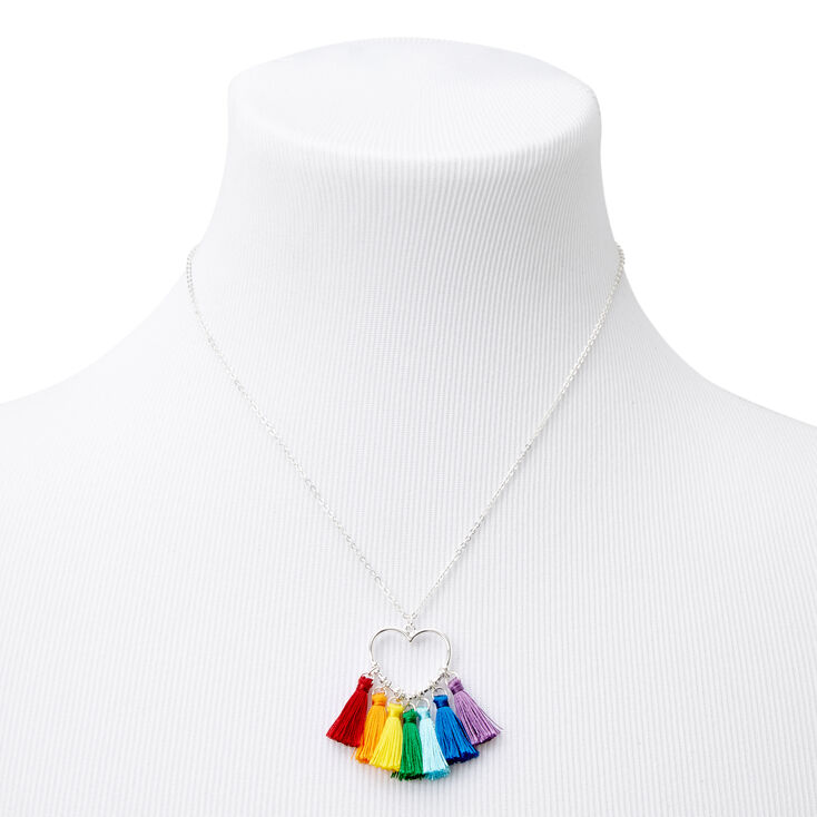 Silver Rainbow Tassel Pendant Necklace,