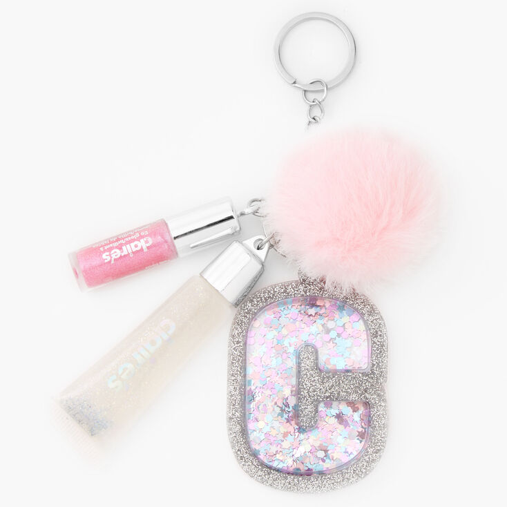 Initial Lip Gloss Keyring - Pink, C,