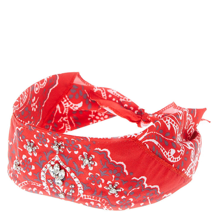 Red Rhinestone Studded Bandana Headwrap | Claire's US