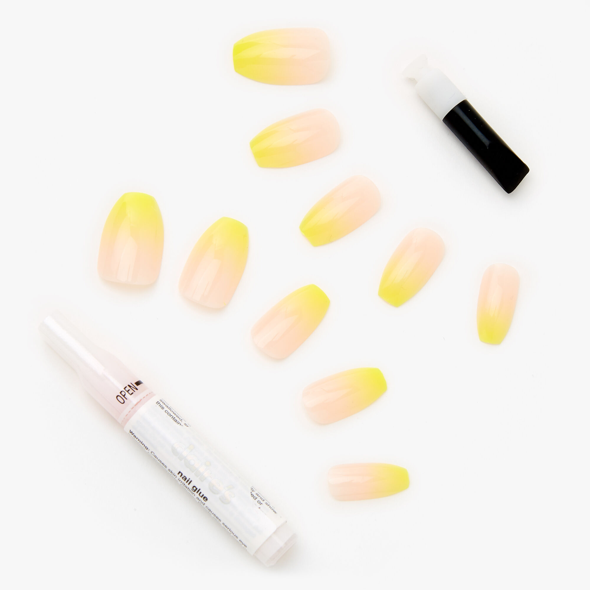 Citron Yellow Ombré Coffin Faux Nail Set - 24 Pack,