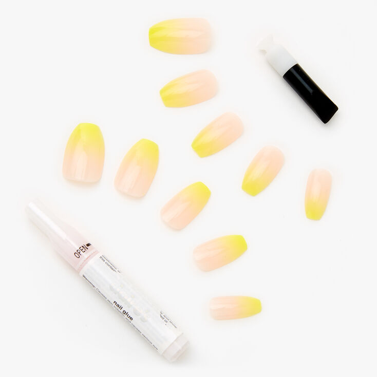 Citron Yellow Ombr&eacute; Coffin Faux Nail Set - 24 Pack,