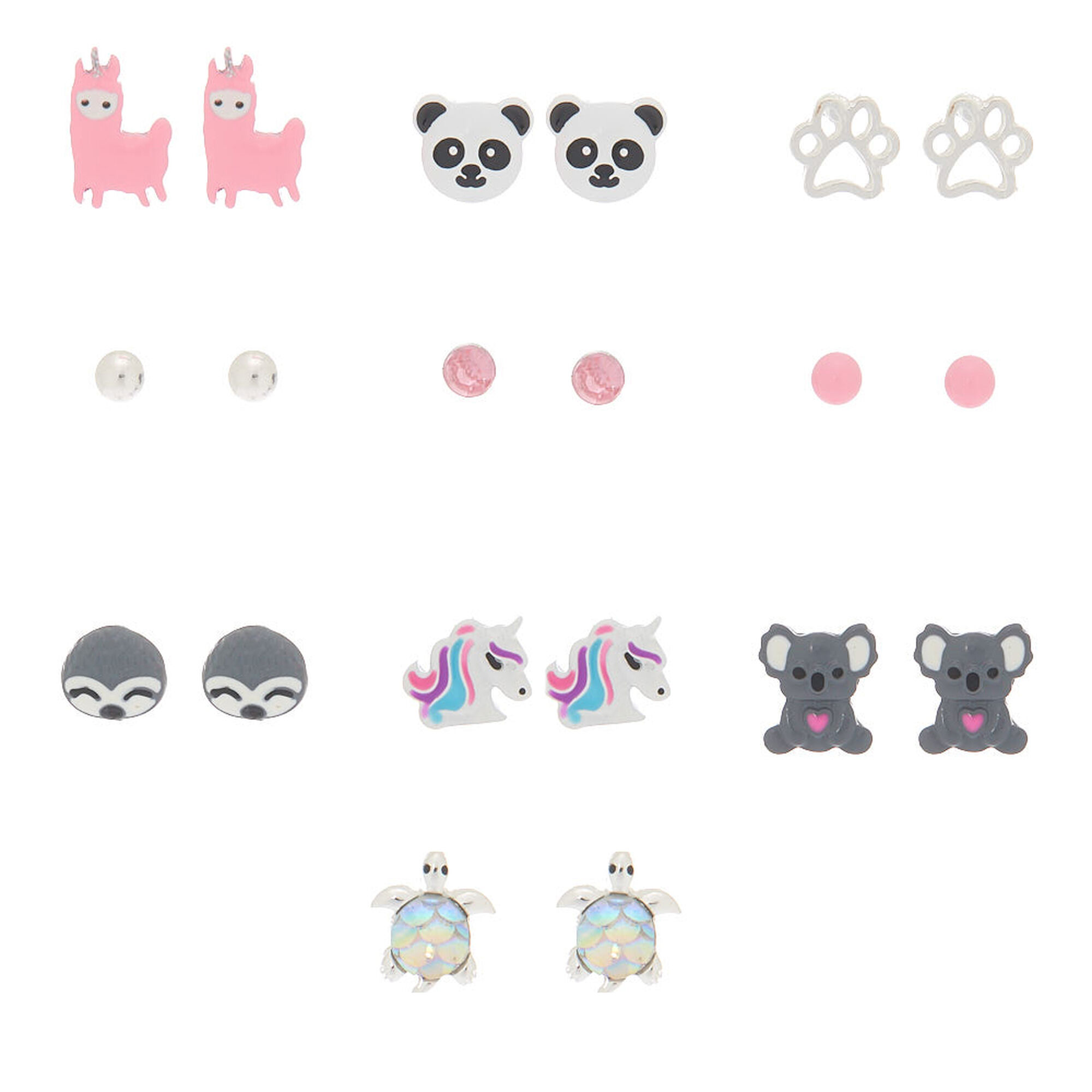 View Claires Adorable Animal Stud Earrings Pink 10 Pack White information