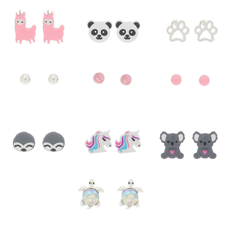 Adorable Animal Stud Earrings - Pink, 10 Pack,
