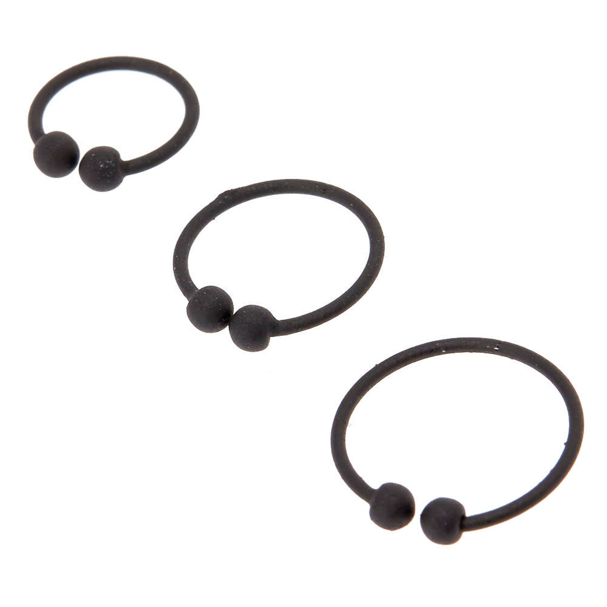 Matte Faux Nose Rings - Black, 3 Pack,