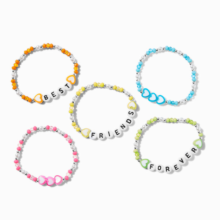 Best Friends Neon Heart Seed Bead Stretch Bracelets - 5 Pack,