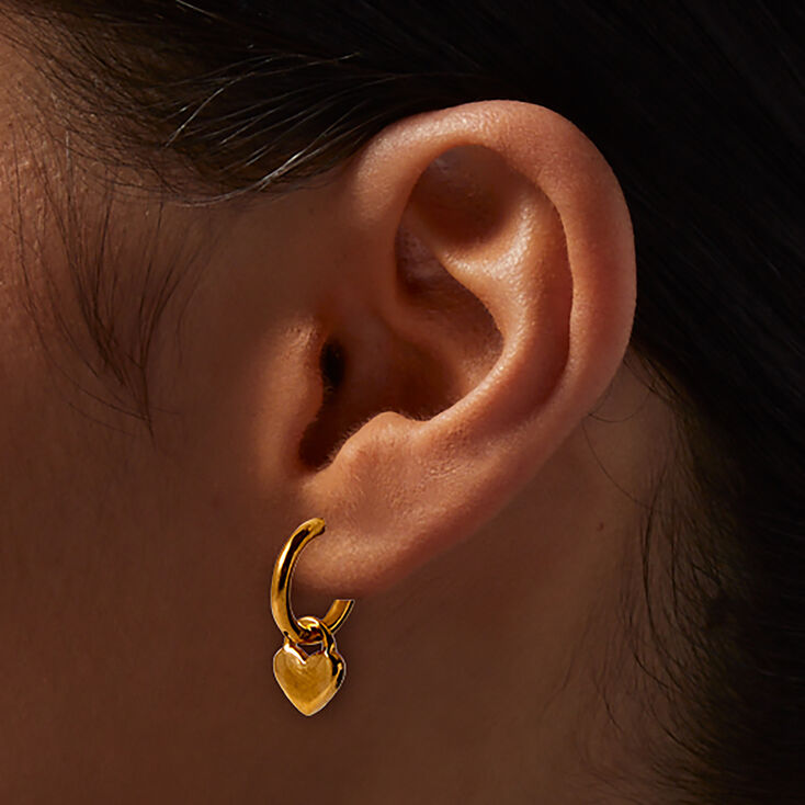 Gold-tone Stainless Steel Heart Dangle Hoop Earrings,