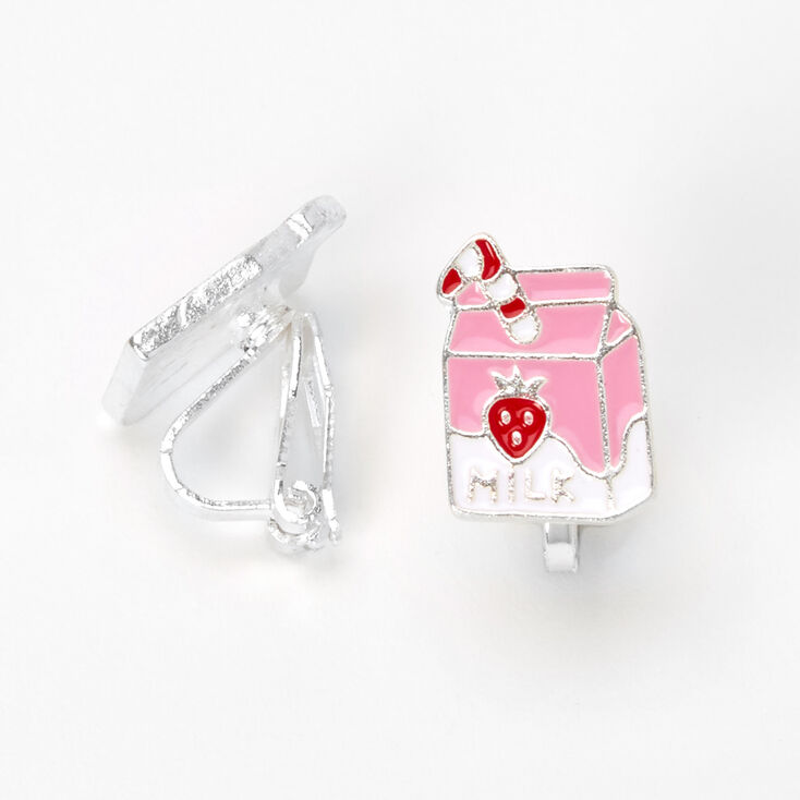 Silver Strawberry Milk Pink Clip-On Earrings,