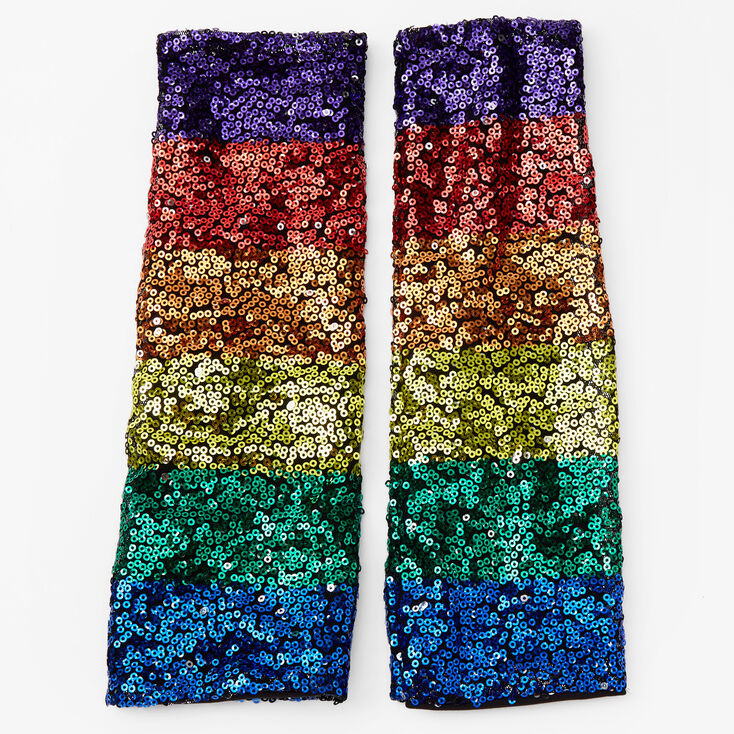 Rainbow Stripe Sequin Arm Warmers,