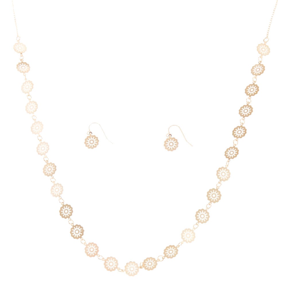 Rose Gold-Tone Filigree Disc Jewelry Set,