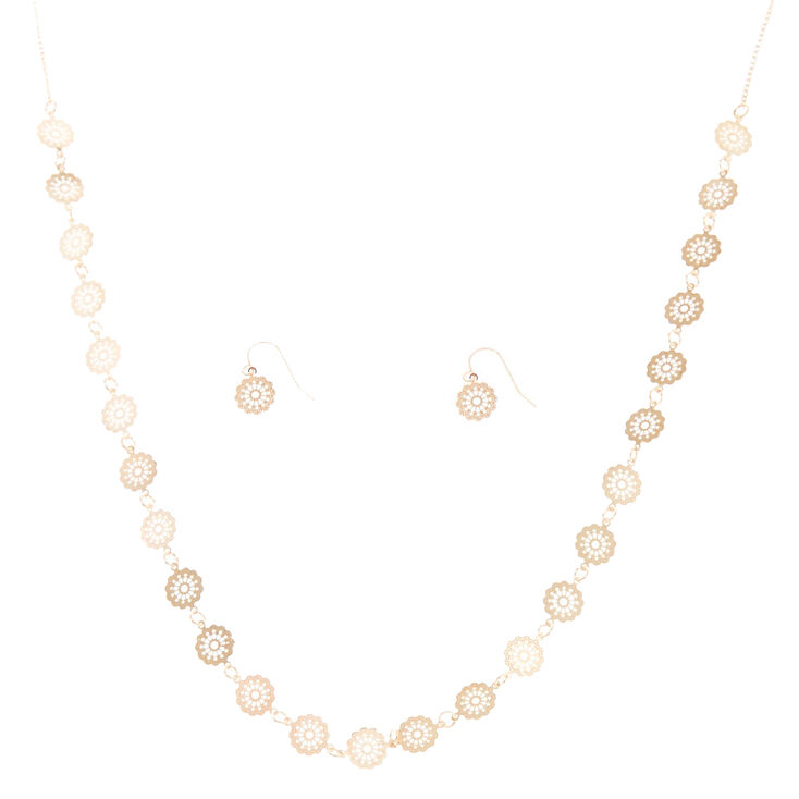 Rose Gold-Tone Filigree Disc Jewelry Set,
