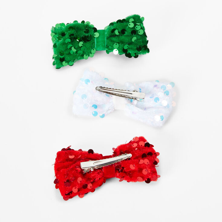 Christmas Sequin Hair Bow Clips - 3 Pack,