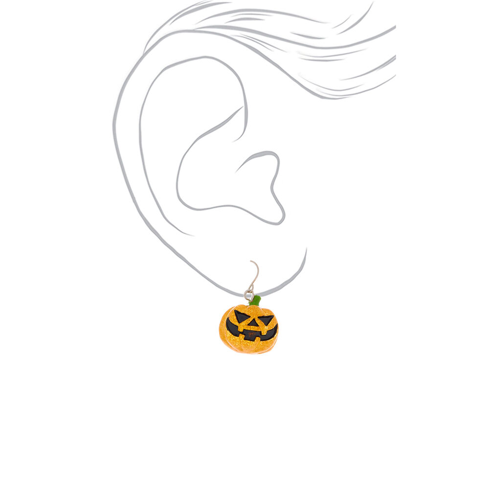 1" Glitter Pumpkin Drop Earrings,