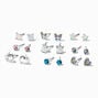 Silver-tone Crystal Unicorns Stud Earrings - 9 Pack,