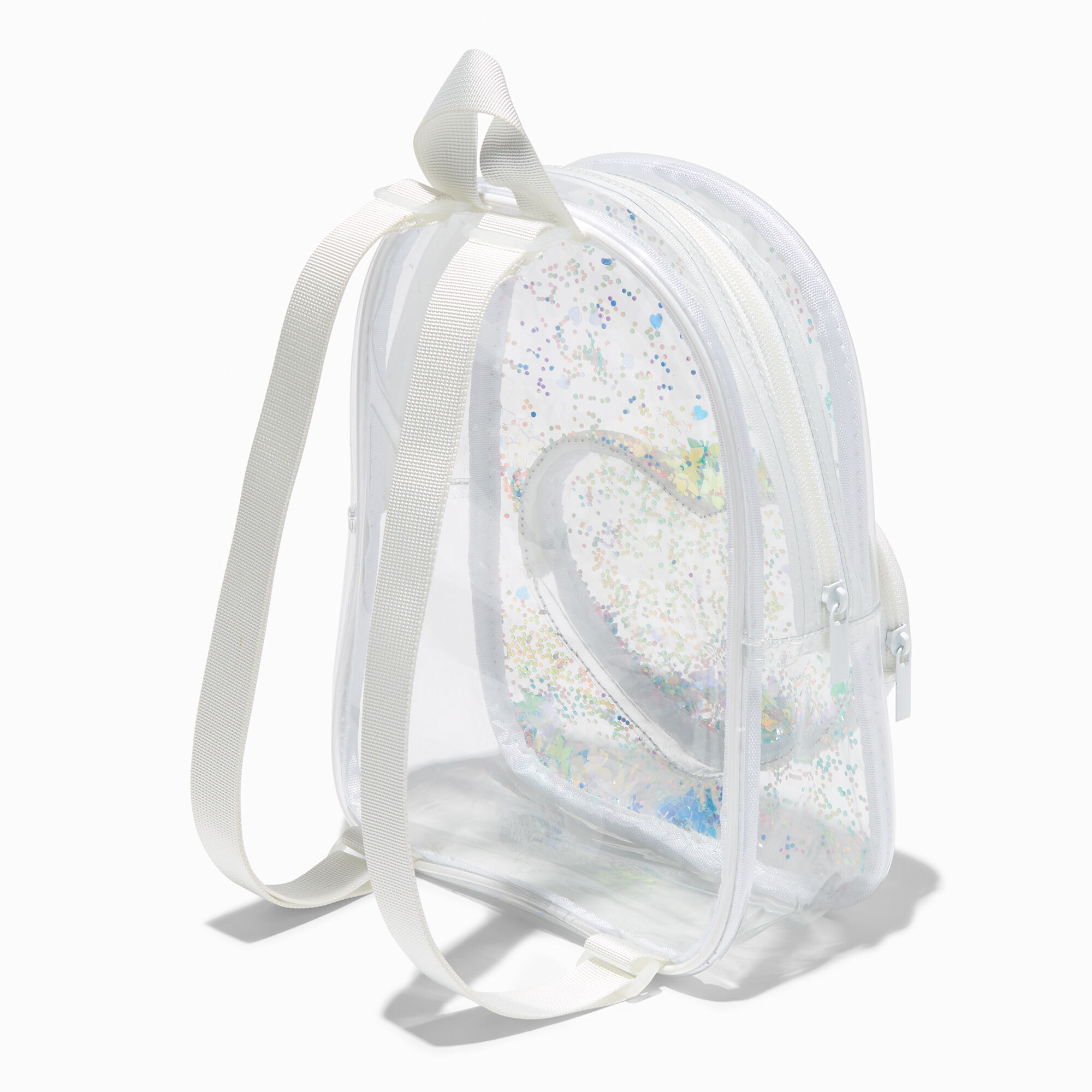 Claire s Club Transparent Shaker Heart White Backpack