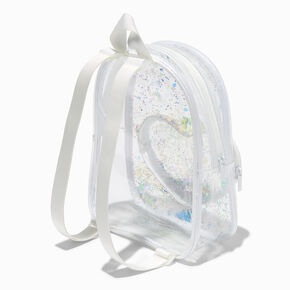 Claire&#39;s Club Transparent Shaker Heart White Mini Backpack,