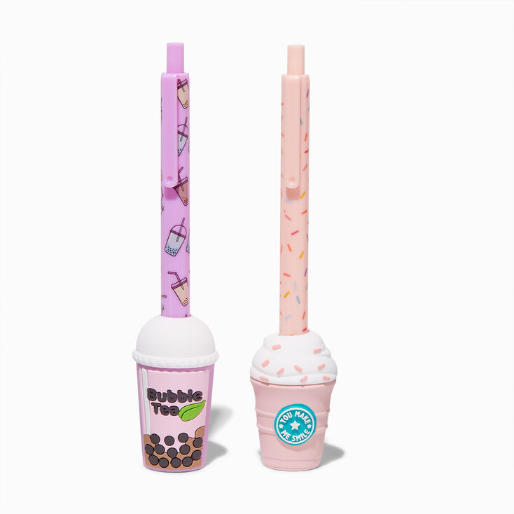 Lot de stylos &agrave; bille caf&eacute; glac&eacute; et th&eacute; aux perles - Lot de 2,