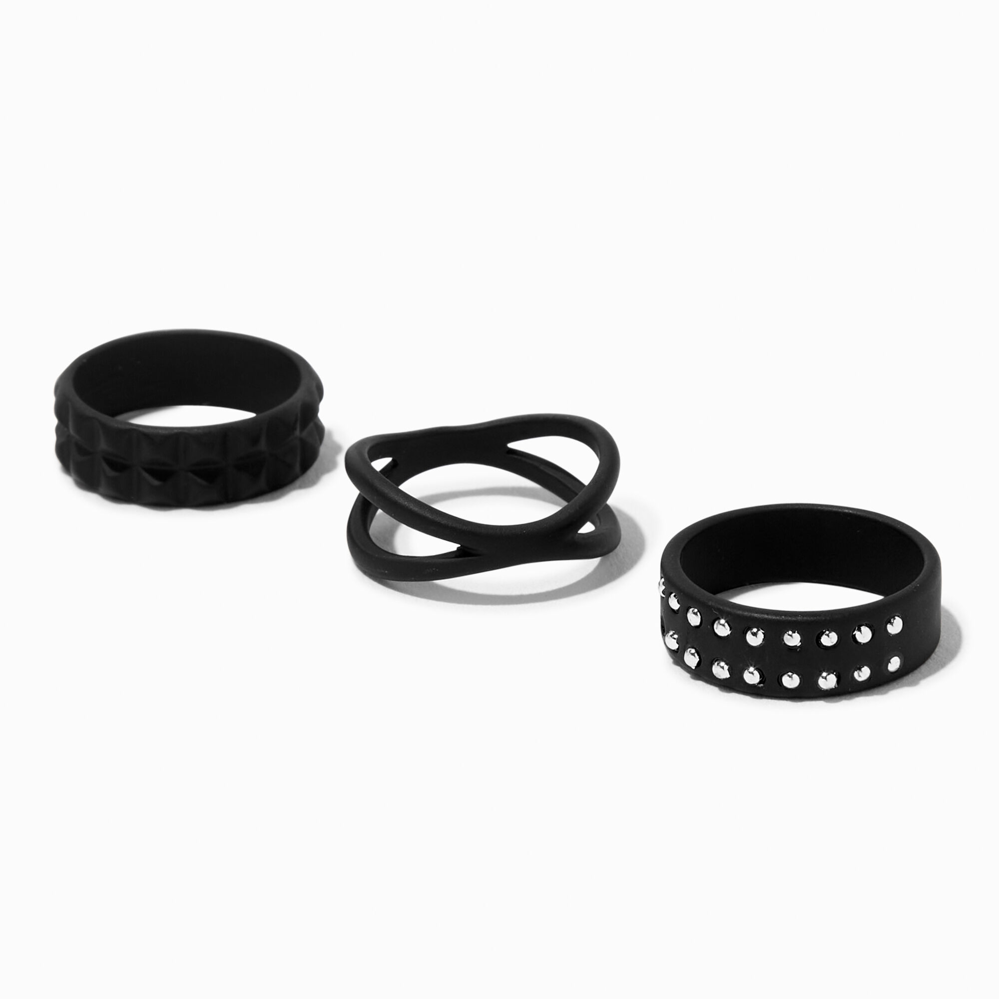 View Claires Pyramid Ring Set 3 Pack Black information