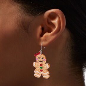 Gingerbread Cookie Glittery Drop Earrings,