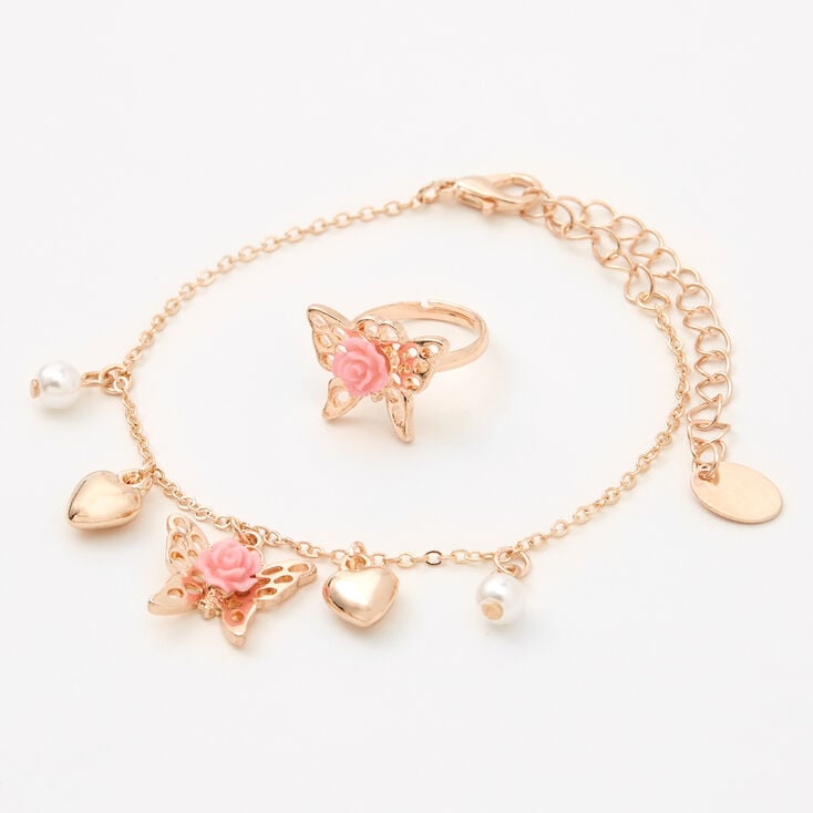 Claire&#39;s Club Rose Gold Butterfly Heart Jewelry Set - 3 Pack,