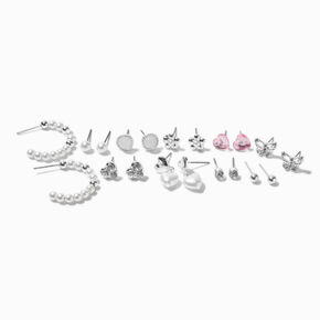 Boucles d&#39;oreilles empilables perle d&#39;imitation couleur argent&eacute;e - Lot de 10,