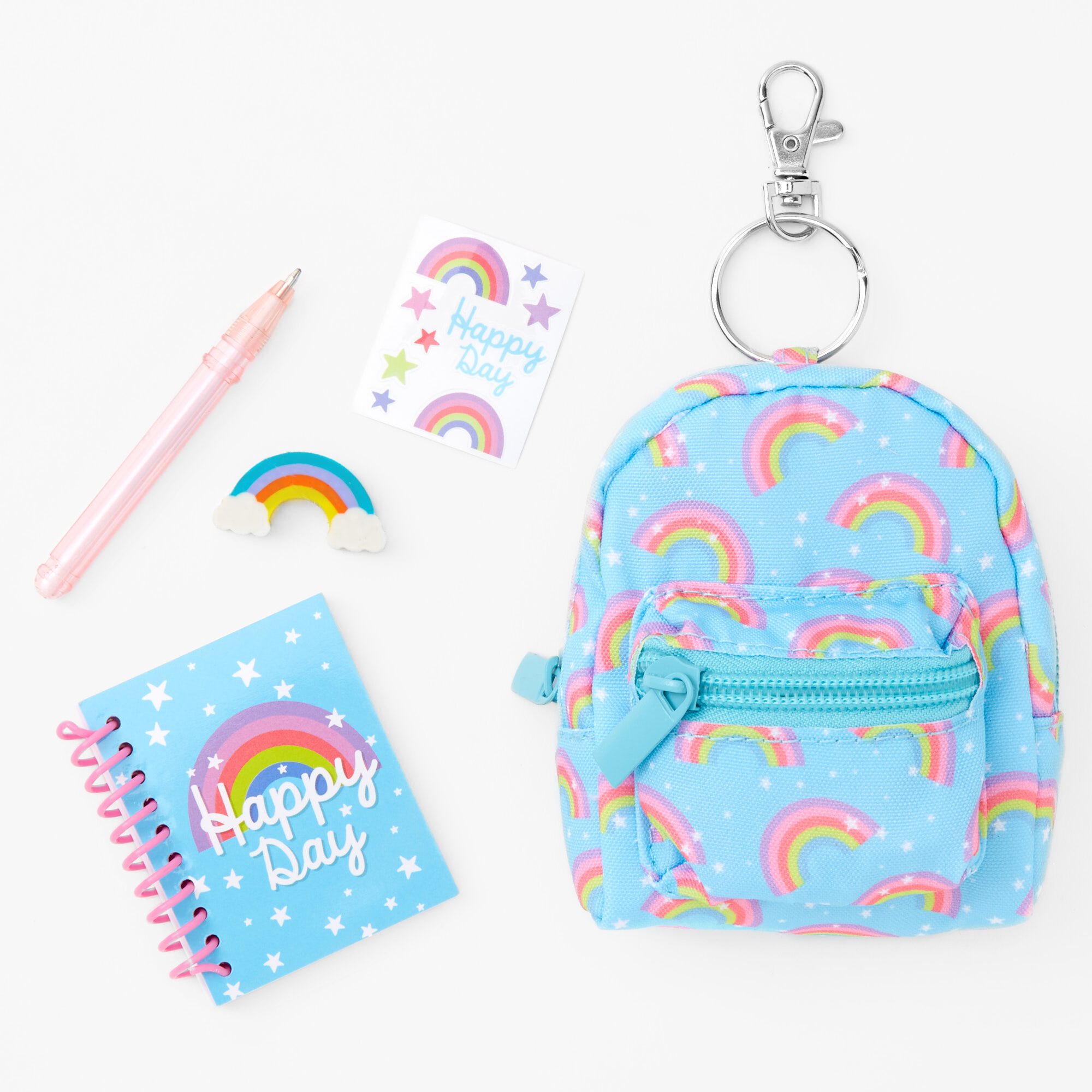 Happy Day Rainbow Backpack Keychain Stationery Set
