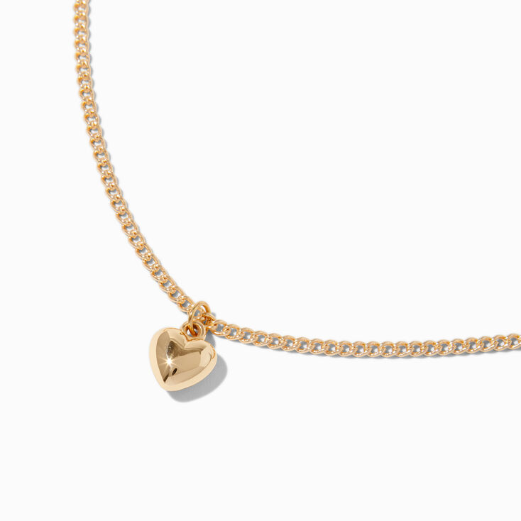 Gold-tone Tiny Puffy Heart Pendant Necklace ,