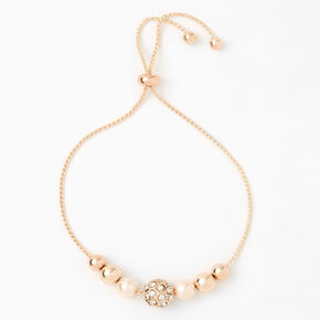 Rose Gold-tone Crystal Fireball &amp; Pearl Bolo Bracelet,