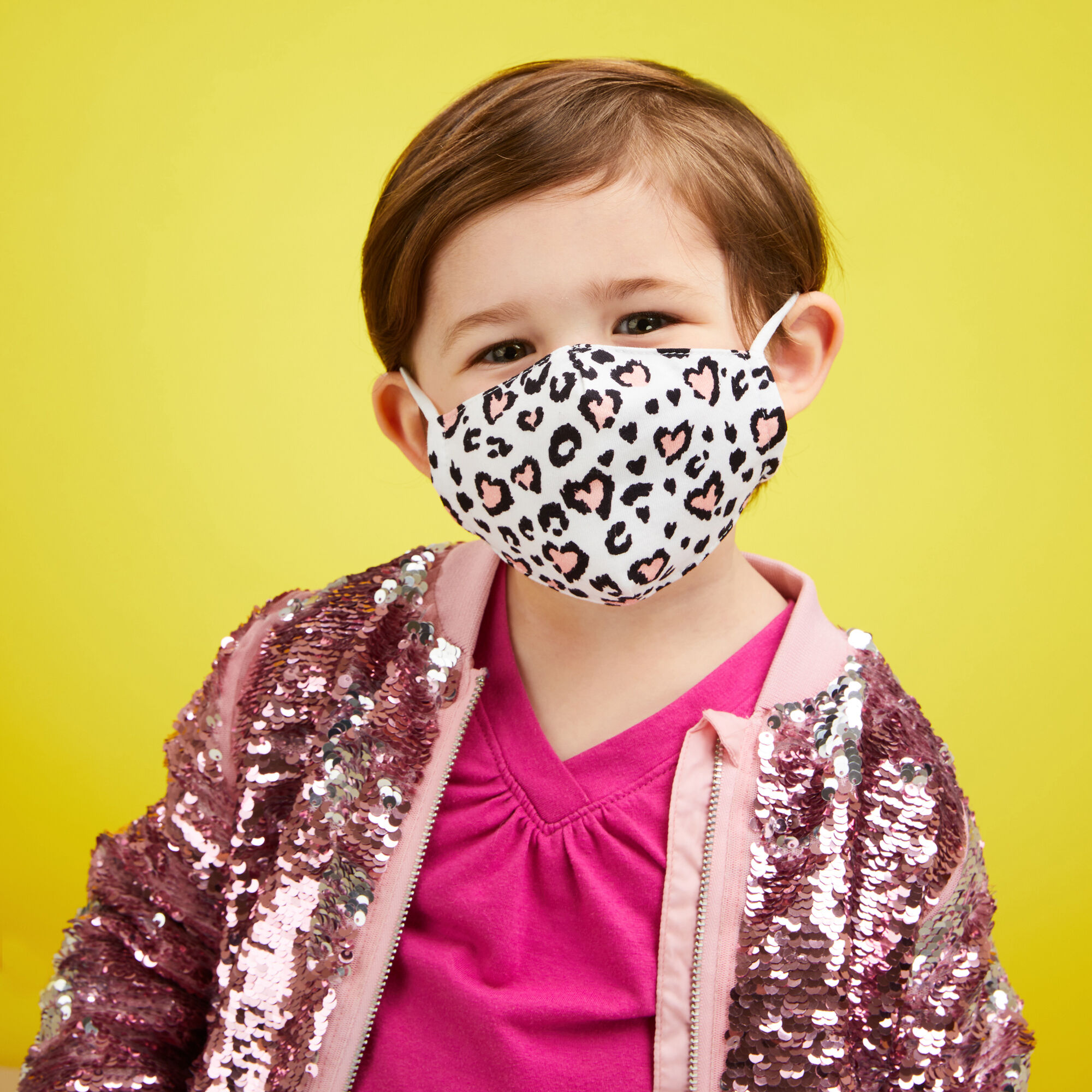 Cotton Pink Hearts Leopard Print Face Mask - Child Small,