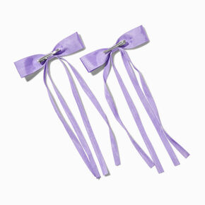 Purple Grosgrain Ribbon Long Tail Hair Bow Clips - 2 Pack,