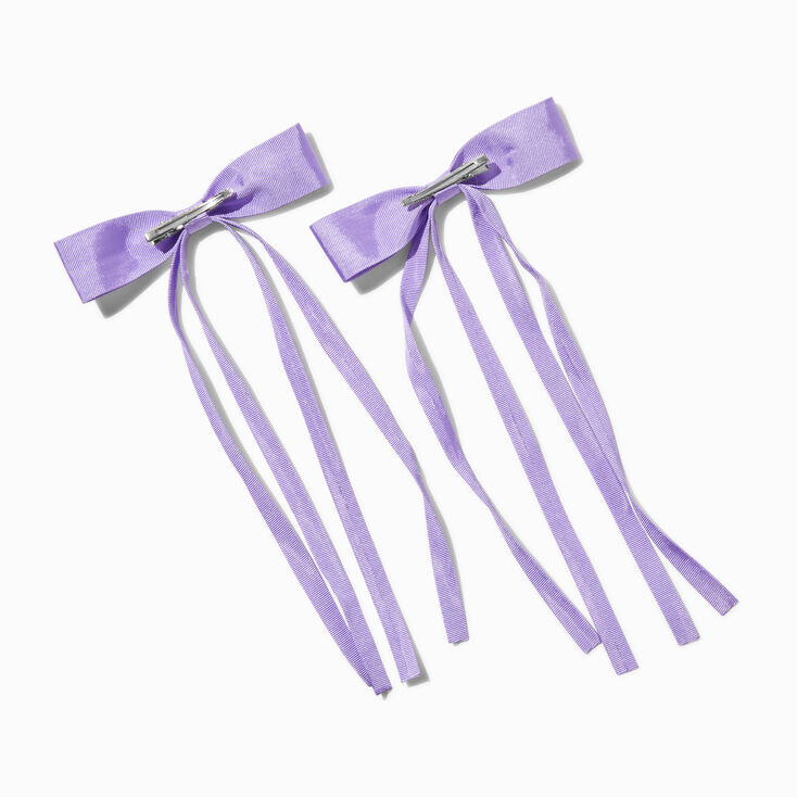 Purple Grosgrain Ribbon Long Tail Hair Bow Clips - 2 Pack,