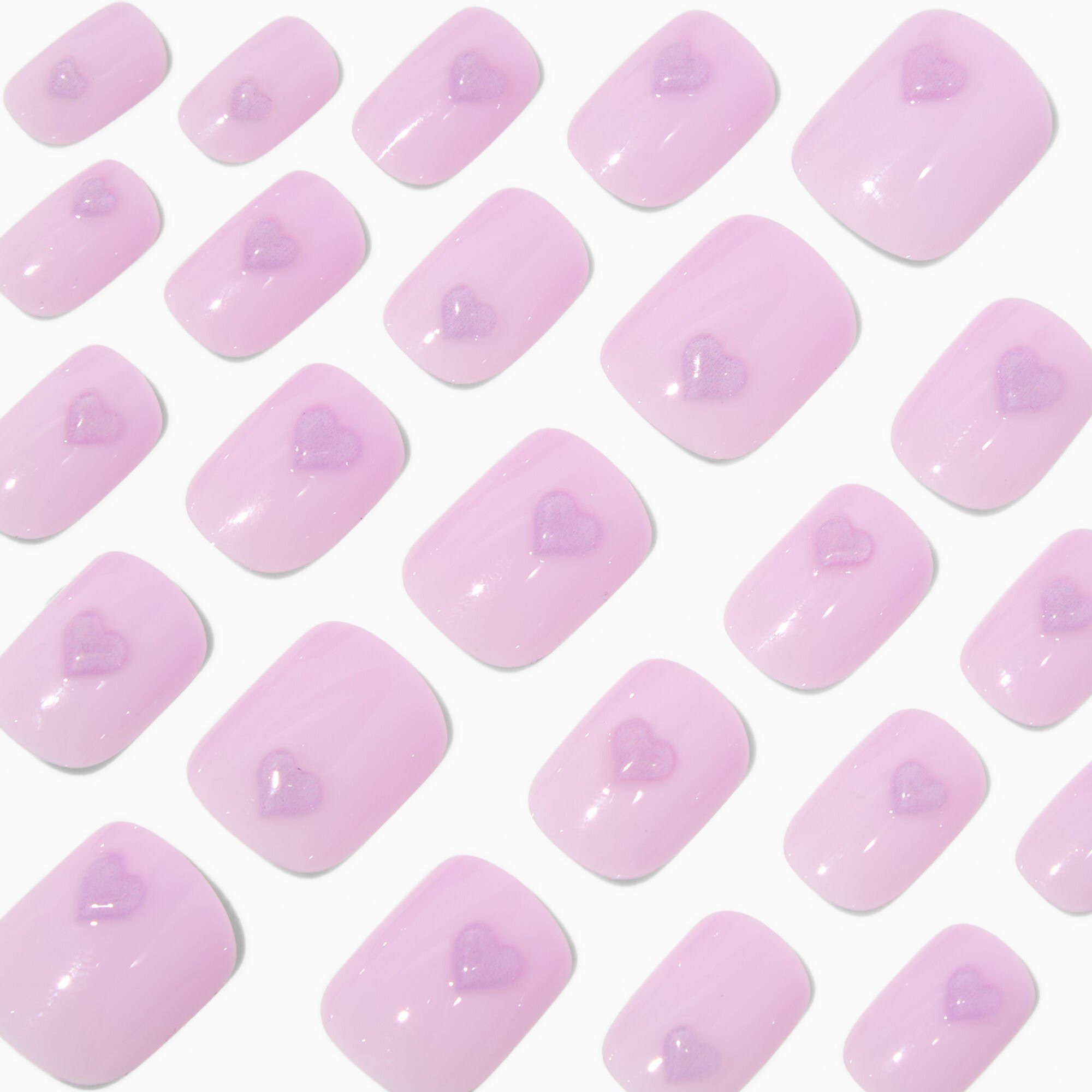 Purple Heart Short Square Vegan Faux Nail Set - 24 Pack,