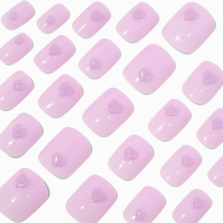 Purple Heart Short Square Vegan Faux Nail Set - 24 Pack,
