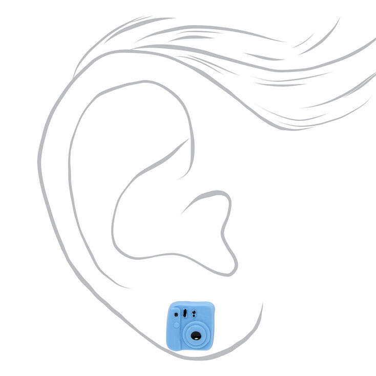 Camera Stud Earrings - Blue,