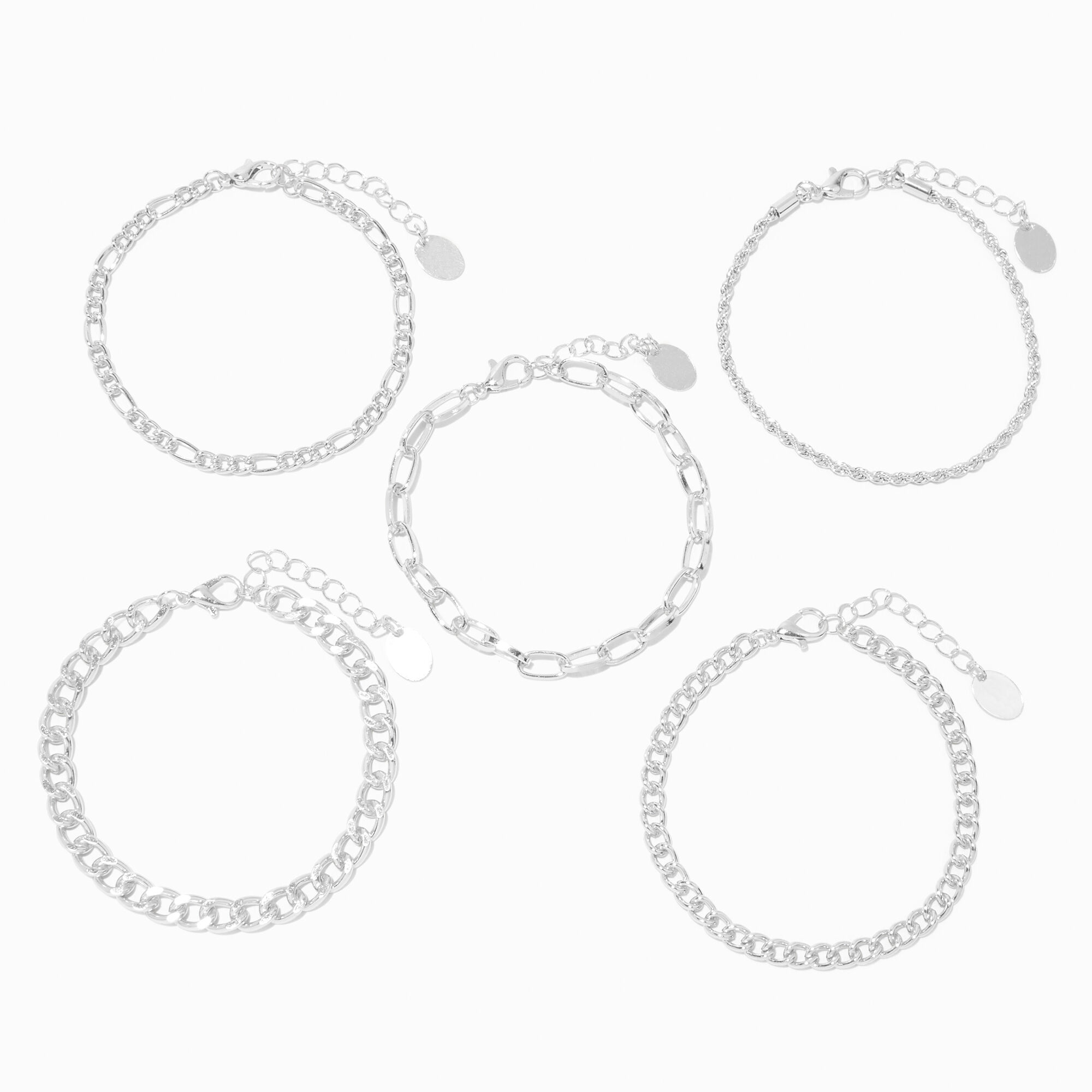 Silver-tone Woven Chain Bracelet Set - 5 Pack,